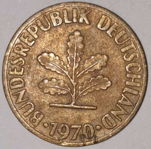 1970 J - 10 PFENNIG - TEN PFENNIG - GERMANY - FEDERAL REPUBLIC - (Brass Clad Steel) KM# 108